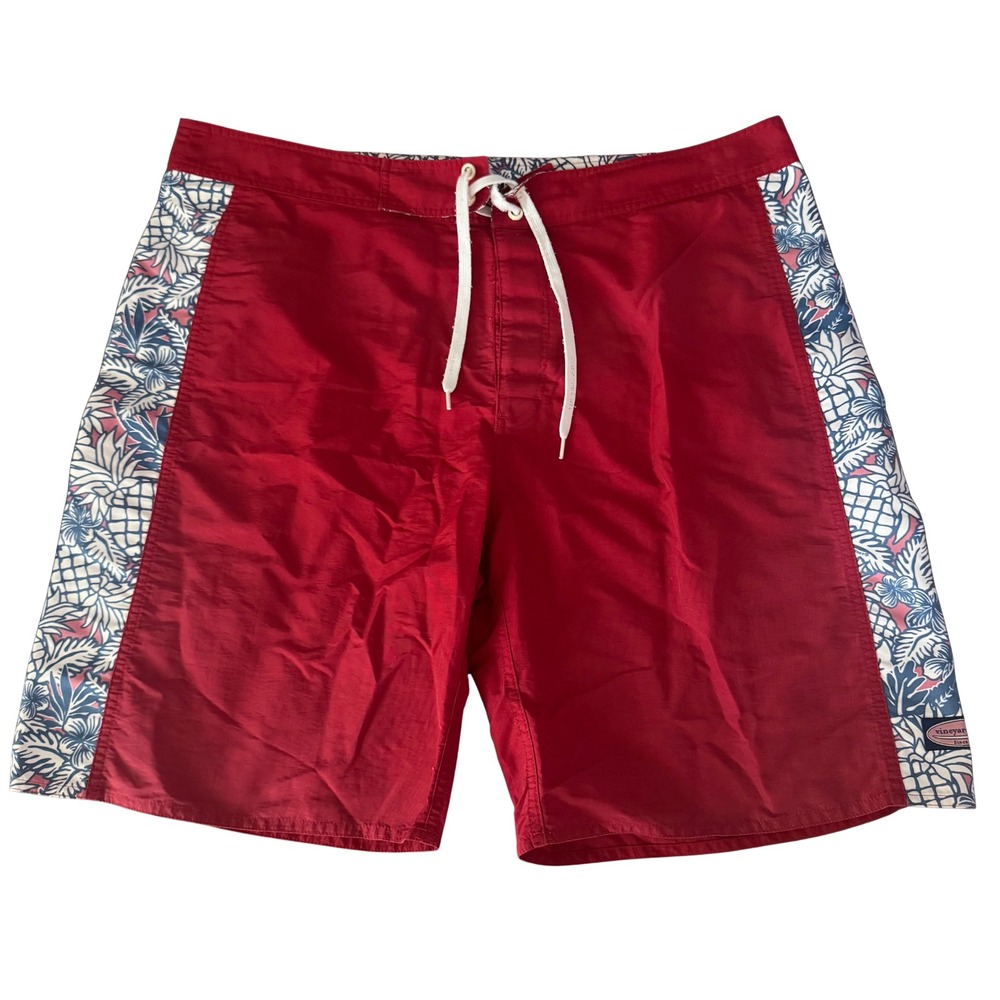 Vineyard Vines Mens Red Tropical Pineapple Print Board Shorts Swim Trunks Sz 38